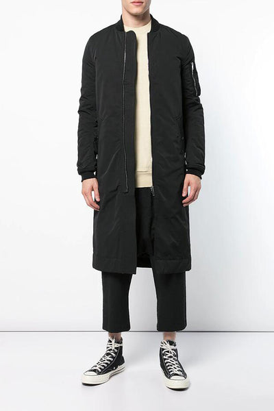SNAPLOOX GRAHAM MARNOVA QUILTED STAND COLLAR LONG COAT IN BLACK - boopdo