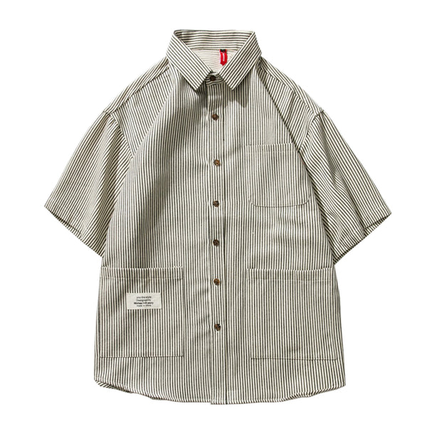 DESIGN BY NIZHES IRSTORY MULTI POCKET STRIPED SHORT SLEEVE SHIRT - boopdo