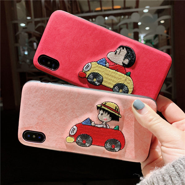 PINK AND RED CAR RIDING APPLE IPHONE SILICONE PROTECTIVE PHONE CASE - boopdo