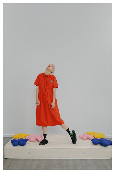 TYAKASHI MIDI SHIRT DRESS IN ORANGE - boopdo