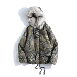 ZAZU PARKAS FAUX FUR COLLAR COTTON MOUNTAIN PRINT HOODED JACKET IN CAMO - boopdo