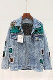 MONICA DIZO HANDMADE RIPPED DENIM JEAN WOMEN JACKET WITH SEQUINS - boopdo