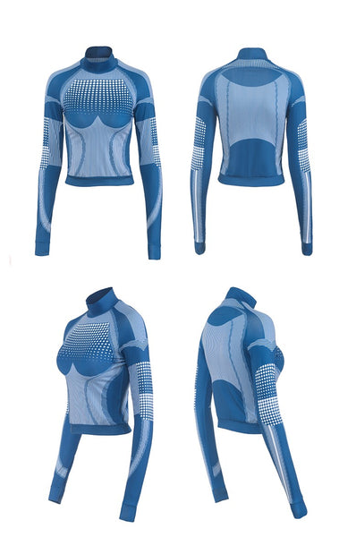 MIP QUICK DRY TRAINING LONG SLEEVE T SHIRT WITH TRAINING LEGGINGS IN BLUE - boopdo