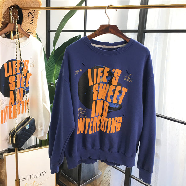 SIMDA LIFE IS SWEET AND INTERESTING PRINT SWEATSHIRT - boopdo