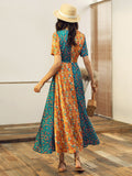 VERRAGE CONTRAST RETRO FLORAL MIDAXI DRESS - boopdo