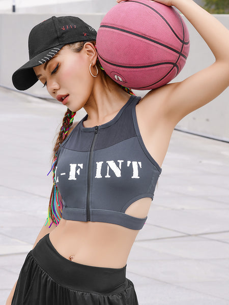 MIP ZIP FRONT SPORTS BRA WITH LOGO PRINT - boopdo