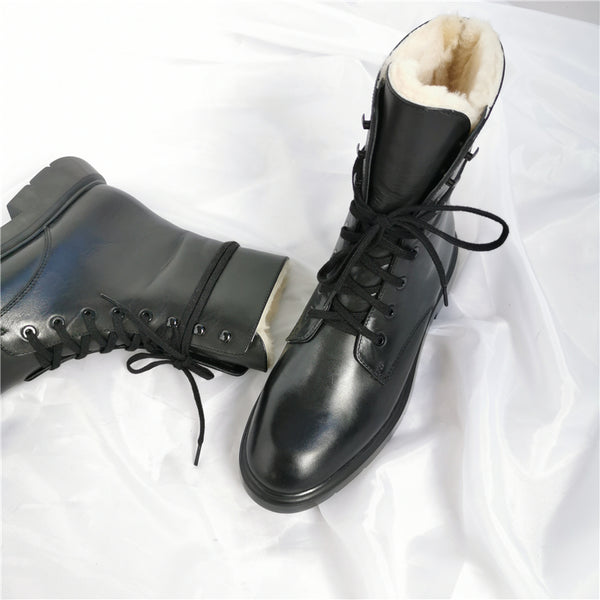 SIGERDORI DESIGN FUR LINING LACE UP ANKLE BOOTS - boopdo