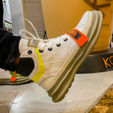 NADMIL DESIGN LEATHER TRAINERS IN ORANGE TAPE DETAIL - boopdo