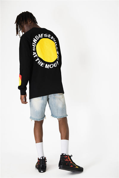 CHOE HOLY SPIRIT STEREO FLAME LETTER PRINT LONG SLEEVED TEE SHIRTS - boopdo
