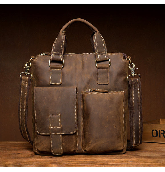MANTIME FALCONS MCCOX HANDMADE LEATHER TOTE BRIEFCASE IN BROWN - boopdo