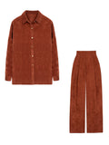 VERRAGE RETRO INSPIRED VELVET SHIRT AND HIGH WAIST WIDE LEG PANTS - boopdo