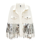 ZAUL FANTO BASIC COLLECTION SEQUINED TASSEL DENIM JEAN JACKET - boopdo