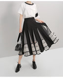 STELLA MARINA COLLEZIONE HIGH WAIST MESH PLEATED SKIRT IN BLACK - boopdo