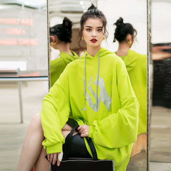 8GIRLS OVERSIZED HOODIE IN GREEN WITH PRINT - boopdo