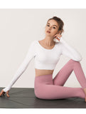 LULU YOGA STYLE WIXO OPEN BACK LONG SLEEVED T SHIRT WITH CHEST PAD - boopdo