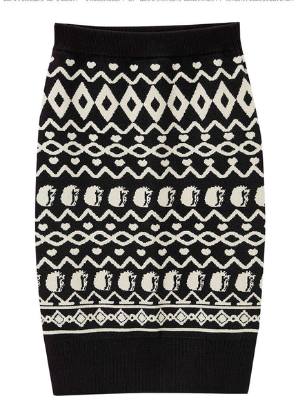 PEACE BIRD KNITTED MIDI SKIRT WITH BACK SPLIT DESIGN - boopdo