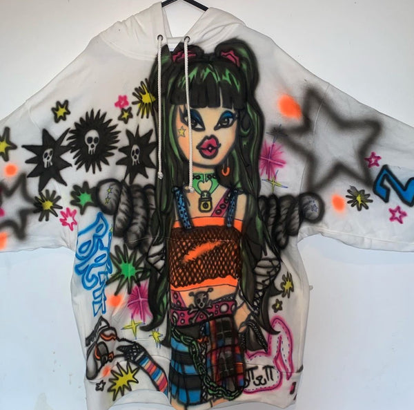 INAGAWA CASPER WIZARD HAND PAINTED GRAFFITI HOODIE SWEATSHIRT - boopdo