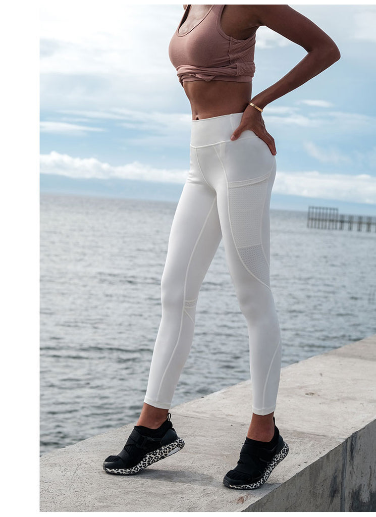Whitw leggings pants with stitching