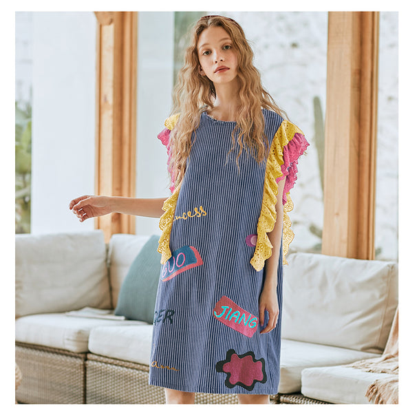 JAM PRINCESS EMBROIDERY FRILL SLEEVE DRESS WITH PATCHES - boopdo