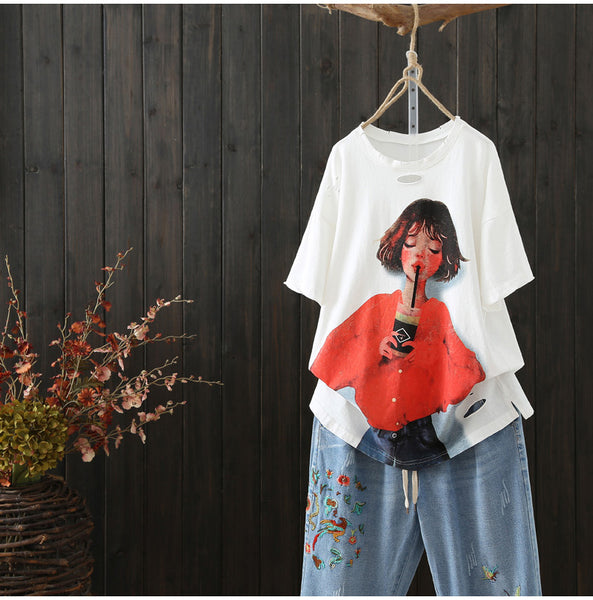 AUTUMN GRAPHIC PRINT OVERSIZED T SHIRT - boopdo