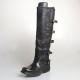 PROVA PERFETTO ROMAN SQUARE TOE KNEE HIGH LEATHER BOOTS IN BLACK - boopdo