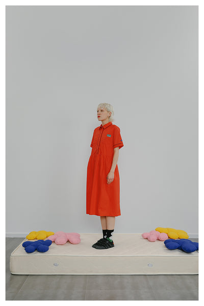 TYAKASHI MIDI SHIRT DRESS IN ORANGE - boopdo