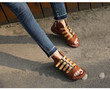 PROVA PERFETTO HUFFO ROMAN OPEN TOE FLAT SOLE LEATHER SANDALS - boopdo