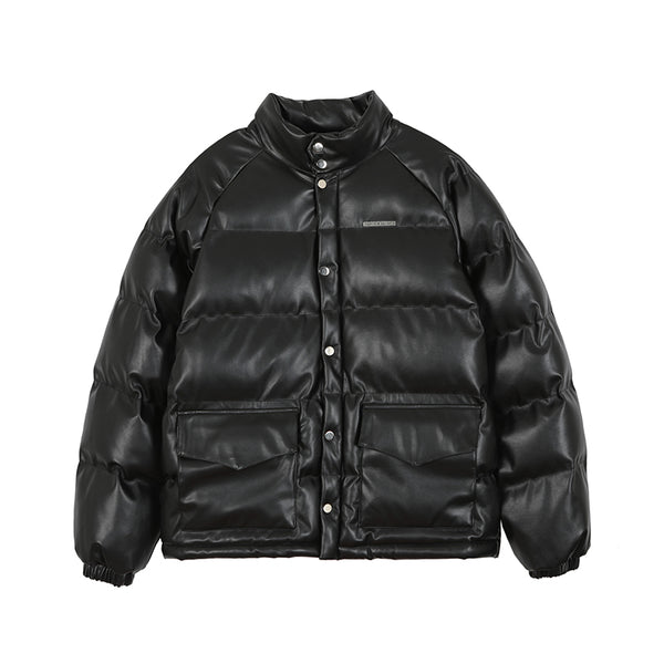 THE FURU GANGSTA MADE EXTREME HIGH NECK FAUX LEATHER BOMBER JACKET - boopdo