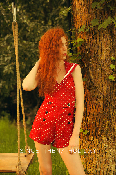 SINCE THEN OPEN BACK PLAYSUIT IN RED POLKA DOT PRINT - boopdo