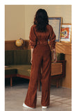 VERRAGE RETRO INSPIRED VELVET SHIRT AND HIGH WAIST WIDE LEG PANTS - boopdo