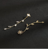 UZL DESIGN CRYSTAL FLOWER AND LEAF DROP IN GOLD PLATED - boopdo
