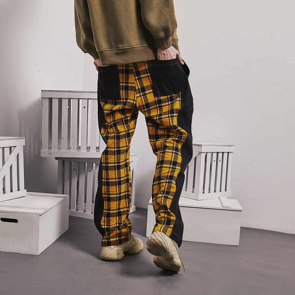 SHOW RICH WILD SOUL PRINT CHECKER TRACK PANTS IN CONTRAST COLORWAY - boopdo