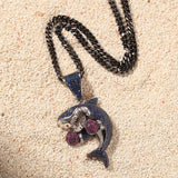 ZACKZIE ZIRCON ALUMINA BOXING SHARK PENDANT NECKLACE - boopdo