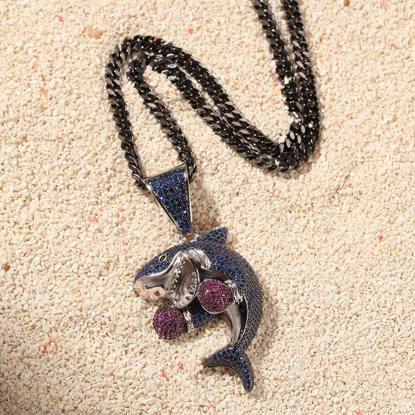 ZACKZIE ZIRCON ALUMINA BOXING SHARK PENDANT NECKLACE - boopdo