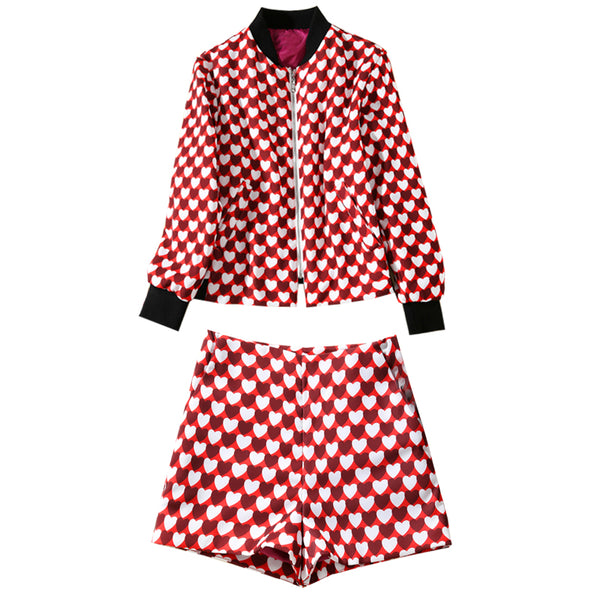 BBL DESIGN CO ORD TRACK JACKET WITH MATCHING SHORTS IN HEART PRINT - boopdo