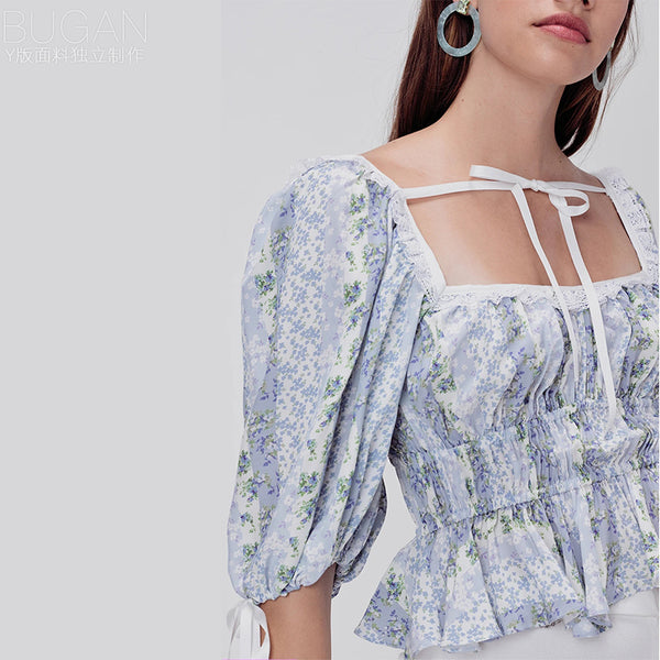 ALICE PUFF SLEEVE SWEETHEART NECK TOP IN DITSY FLORAL PRINT - boopdo