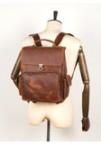 MANTIME SEVENTH AVENUE RETRO BRITISH STYLE HANDMADE OUTDOOR LEATHER BACKPACK IN BROWN - boopdo
