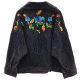 STILOTTA PUFFLO RETRO STYLE DENIM JEAN JACKET WITH TASSEL SEQUIN - boopdo