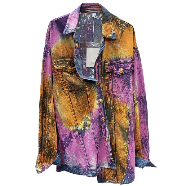 KEAN GANGO TIE DYED GRAFFITI HAND PAINTED MID LENGTH DENIM SHIRT - boopdo