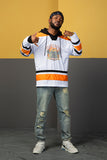 NFWYS KOAK HOCKEY V NECK SWEATSHIRT IN ORANGE WHITE - boopdo