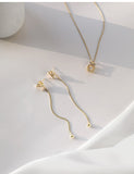 UZL DESIGN GOLD PLATED BACK CHAIN DROP EARRINGS WITH BALL DETAIL - boopdo