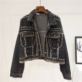 SHILO ROCKO RETRO OLD FASHION STYLE DENIM JEAN WOMEN JACKET WITH RIVET - boopdo