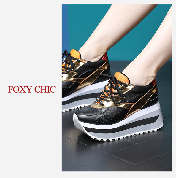 FOXY CHIC DELILAH MOLLY STYLE CHUNKY SOLE LEATHER WOMEN SNEAKER - boopdo