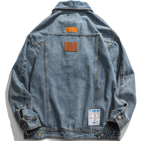 BRUGI BROOKLYN SPORT DIVISION DENIM JEAN JACKET IN NAVY - boopdo