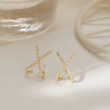 UZL DESIGN GOLD PLATE X STUD EARRINGS IN CRYSTAL - boopdo