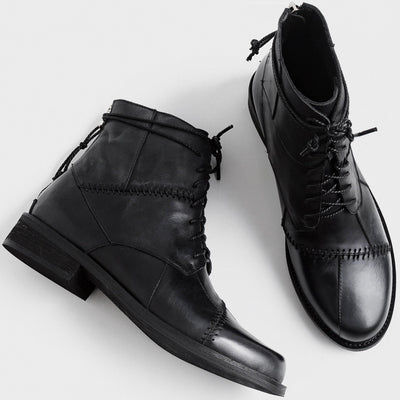 JERSY MARAKITO COOL PUNK FLAT LEATHER ANKLE BOOTS - boopdo