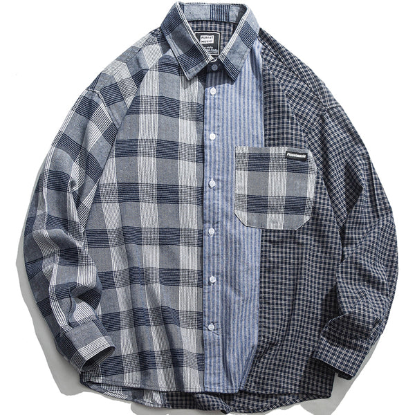 HYPO PLANET LONG SLEEVED STAND COLLAR PLAID SHIRT - boopdo