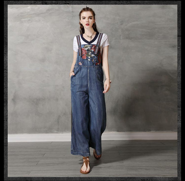 ARTKA KYRA KEER ETHNIC NORDIC STYLE WIDE LEG JUMPSUIT WITH SUSPENDER - boopdo