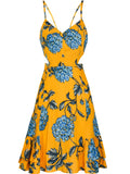 SINCE THEN CROSS BACK FRILL HEM DRESS IN YELLOW FLORAL PRINT - boopdo