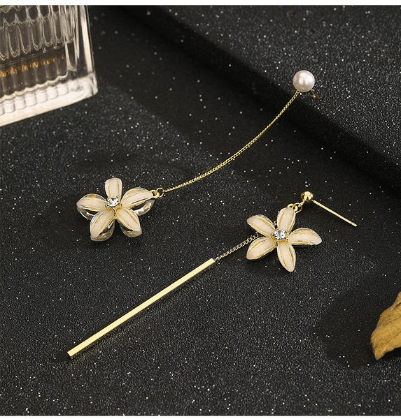 UZL DESIGN MINIMAL DROP BAR EARRINGS WITH FLOWER DETAIL - boopdo